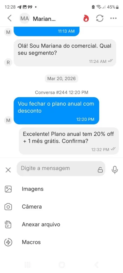 Envio de anexos para a conversa