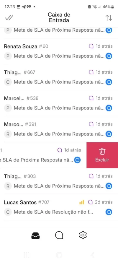 Inbox do app com a marca whitelabel