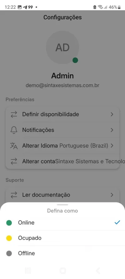 Disponibilidade do atendente (online/offline)